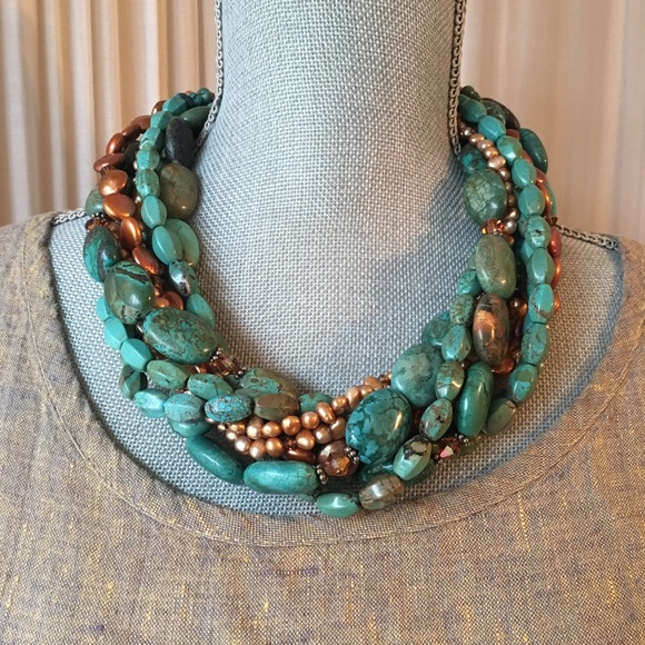 HP 1/17 💟 Turquoise Pearls Sterling Necklace - Picture 2 of 8